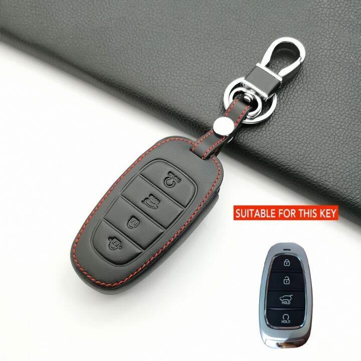 leather-car-key-case-for-hyundai-palisade-grandeur-azera-elantra-gt-kona-2018-2019-smart-remote-fob-protector-cover-accessories