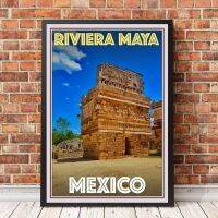 โปสเตอร์การเดินทางสไตล์วินเทจย้อนยุคหรือภาพผ้าใบ-Riviera Maya ภาพวาดตกแต่งบ้านเม็กซิโก (ไร้กรอบ)