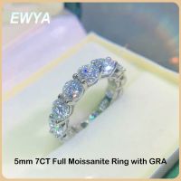 EWYA แหวนเพชรโมอิสสำหรับงานหมั้น7CT สำหรับผู้หญิงขนาด5มม. เครื่องประดับแหวนสายงานแต่งงานสีเงิน