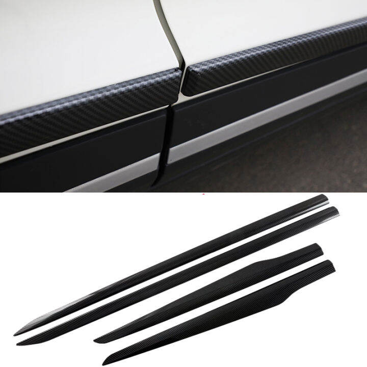 ABS Carbon Fiber Car Side Skirt Stickers Side Body Door Trim Strips For
