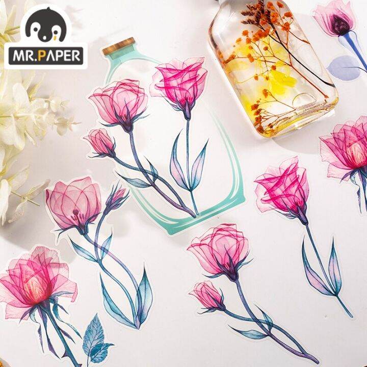 mr-paper-8-designs-beautiful-day-flower-of-life-series-ink-pet-sticker-pack-creative-hand-account-diy-decorative-collage-sticker