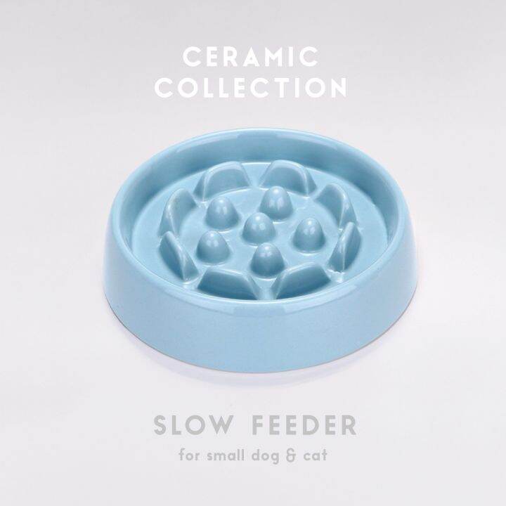 Sky blue Ceramic slow feeder ชามเซรามิกชะลอการกินสำหรับสัตว์เลี้ยง (Pre