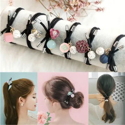 【CC】♛  Frosted Hair Ties Rubber Bands Durable Ponytail bead 3-In-1 Scrunchies Headress Accessories