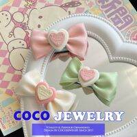 COCOJEWELRY กิ๊ฟติดผมตัวอักษรรูปโบว์คู่หัวใจน่ารักสำหรับอุปกรณ์ตกแต่งผมวัสดุเนื้อผ้าผู้หญิงเด็กผู้หญิง