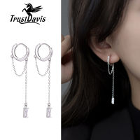 TrustDavis Real 925 Sterling Silver Fashion Tassel Chain Shiny CZ Hoop Earring For Women Wedding Party Fine S925 Jewelry DB1012