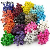 【CC】 40pcs/80head Heads Fake Fruit Artificial Glass Berries Bouquet Stamen