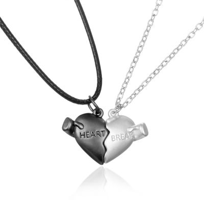 2 Pcs Magnetic Couple Necklace Lovers Heart Break Pendant Long Distance Relationship Charm Necklace for Best Friends