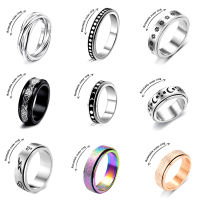 Trendy Stainless Steel Rotatable Chain Rings for Women Men Spinner Ring Jewelry Stress Relieving Finger Ring Fidget Band Ring