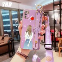 YBD สายรัดข้อมือเคสโทรศัพท์สำหรับ  infinix Tecno Spark 6 Air Spark 5 Air เคสสีลูกอมด้วยไฟฟ้าฟรีสายคล้องพร้อมการป้องกันกล้องที่แม่นยำ