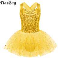 เด็กผู้หญิงแขนกุด Sequins บัลเล่ต์เต้นรำ Tutu ชุดตาข่าย Skirted Leotard Tutu ชุดโมเดิร์นละตินแจ๊สเต้นรำสวมใส่
