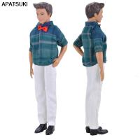 1set 1/6 Doll Clothes Blue Plaid Shirt &amp; White Pants For Ken Doll Trousers For Barbies Boyfriend Ken Prince Boy Doll Clothes