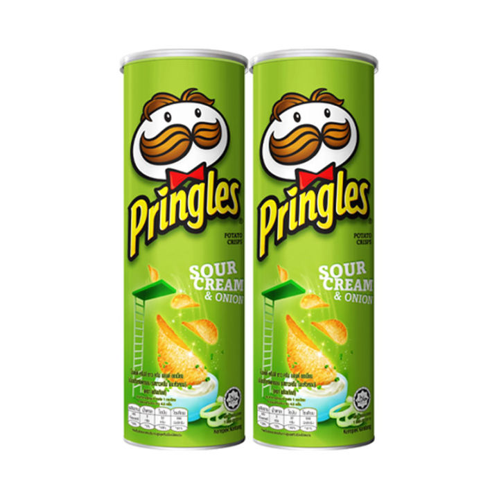 Pringles Potato Chips Sour Cream &amp; Onion 107g x 2 Cans.