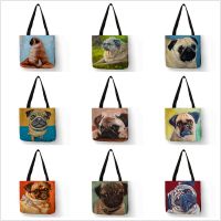 【jw】﹍  Pug Dog Print Reusable Shopping Practical Handbag Outdoor Storage Totes for