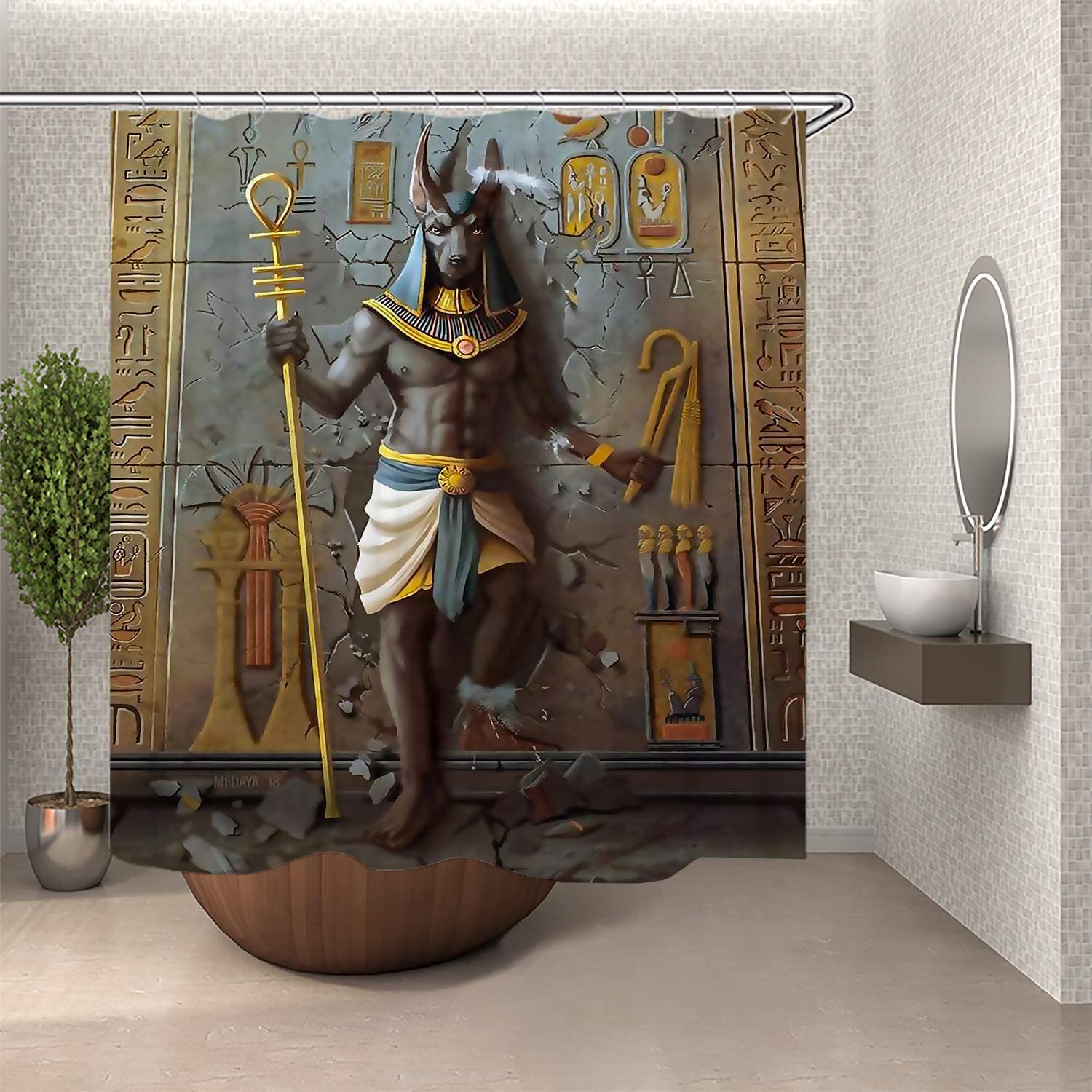 Ancient Egyptian Pharaoh's Tomb Shower Curtain Set Bathroom Waterproof Fabric 