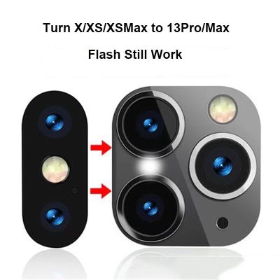 กล้องโลหะปลอม,ใช้ได้กับ iPhone X XS Max XR เปลี่ยนเป็น13 Pro การออกแบบกระจกนิรภัยเลนส์3แบบ