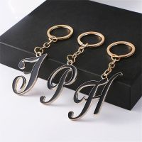 Black 26 English Letter Key Chain Creative Beautiful Character Car Keyring Fashion Charm Ladies Bag Pendant Accessories Gifts