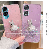 หลัง เคส Honor 90 Lite Huawei Nova 11i 11 Pro Nova Y71 Y91 5G 4G เคสโทรศัพท์ สุดหรู Ins น่ารักเงางามแฟชั่นกระต่ายน่ารักเคสลายดอกไม้สง่างามเคสด้านหลังโปร่งใสลายการ์ตูน2023