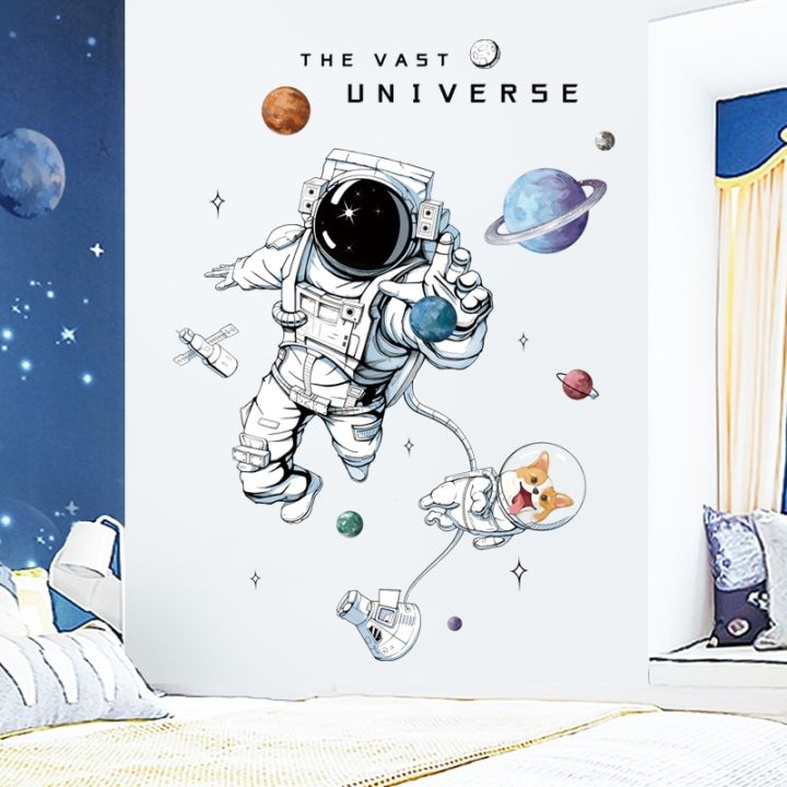 elegant-21รูปแบบ-space-rocket-สติ๊กเกอร์ติดผนังสำหรับเด็ก-kids-room-wall-decor-การ์ตูนนักบินอวกาศที่ถอดออกได้-pvc-decals-สำหรับตกแต่งบ้าน