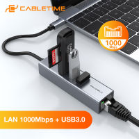 CABLETIME USB C to Ethernet LAN Adapter 1000Mbps RJ45 USB HUB for Notebook Laptop Internet USB Network Card C412