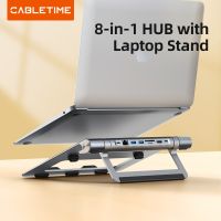 CABLETIME USB C HUB Stand 8 in 1 4K HDMI PD 100W LAN 1000Mbps SD TF Card Detachable for Macbook Air Multi HUB Holder