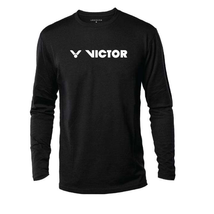 T-Shirt VICTOR Lengan Panjang 100% Cotton Baju Tshirt Black White Hitam ...