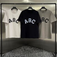 Season 7 Essentials เสื้อยืด ABC Letter Flocked Cotton Tee แฟชั่นคลาสสิกแบรนด์ Oversize Hip-Hop หลวม Unisex แขนสั้น