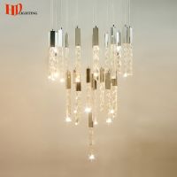 HD Modern Led Staircase Chandelier Crystal Hanging Lights Chrome Gold Long Spiral Lamp Living Room Villa Hall Indoor Decor Lamps