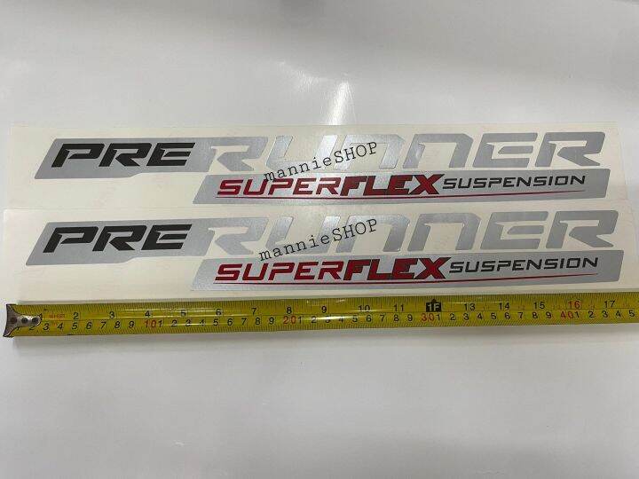 สติ๊กเกอร์งานสกรีน-คำว่า-prerunner-super-flex-suspension-ติดข้างท้ายรถกระบะ-toyota-revo-sticker-โตโยต้า-รีโว้-2021-ติดรถ-แต่งรถ-กระบะ