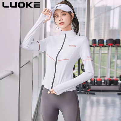 Luoke เสื้อแจ็คเก็ตแขนยาวรัดรูป,เสื้อโยคะวิ่งแห้งเร็วใส่เล่นกีฬาใส่ได้ทุกโอกาสยืดได้แบบใหม่