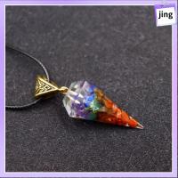 JING 7 Chakra orgonite สร้อยคอจี้ลูกตุ้มเรกิ Amulet คริสตัลรักษารักษา สร้อยคอหินหลากสี ของขวัญที่สร้างสรรค์ หินอัญมณีหิน สร้อยคอจี้จักระพลังงาน