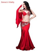 hot【DT】 Belly dance Costumes Set Performance 2pcs Advanced diamond Bra  Split long Costume