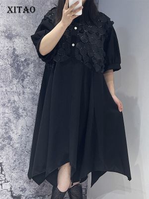XITAO Dress Irregular Black Patchwork Loose  Casual Women Shirt Dress