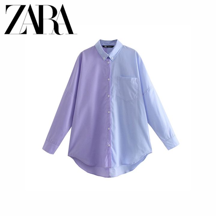 zara-ใหม่-เสื้อเชิ้ต-สีตัดกัน-แฟชั่นฤดูร้อน