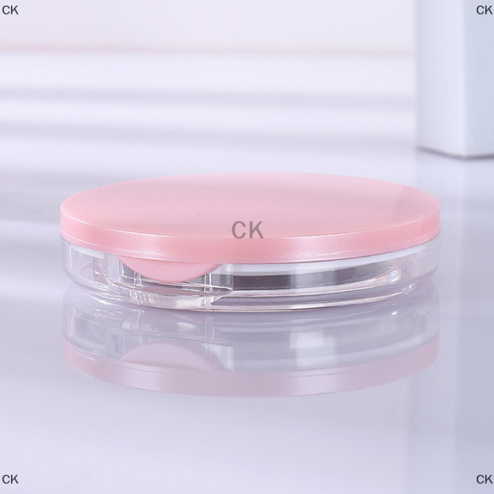 ck-กล่องใส่แป้งพลาสติกบางพิเศษแบบพกพาได้โถใส่เครื่องสำอางสำหรับเดินทางพร้อมกระจกแป้งพัฟ