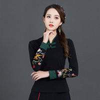 Cheongsam ของผู้หญิงท็อปส์สั้น2023ฤดูหนาวผ้าฝ้ายผสมเย็บปักถักร้อยยืนปกหนาสไตล์จีน Qipao ผอมเสื้อผู้หญิง