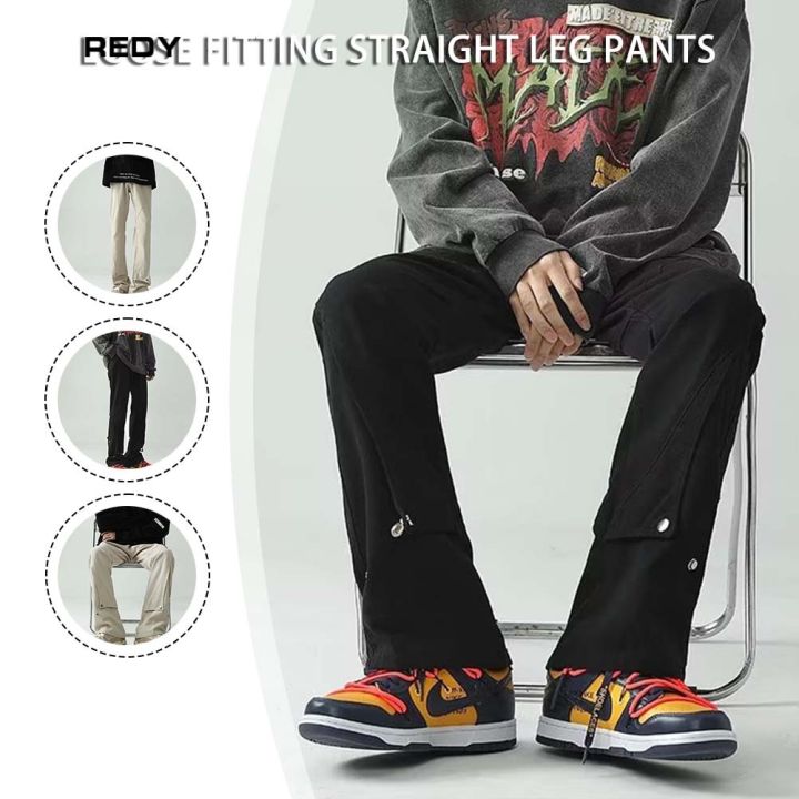 redy-ฤดูใบไม้ผลิฤดูใบไม้ร่วงกางเกงแฟชั่นสำหรับปุ่มชาย-การออกแบบกางเกงทรงหลวมสำหรับผู้ชาย