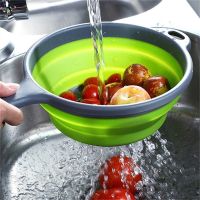 tr1 Shop New Design Kitchen&amp;Home Drain Basket Collapsible Silicone Colander Strainer Foldable Fruit Vegetable Washing Basin 2 Colors