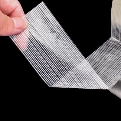5mm-100mm 50M Strong Glass Fiber tape Transparent Striped Single Side Adhesive Tape Industrial Strapping Packaging Fixed Seal Adhesives  Tape