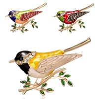 Honnyzia Shop Rhinestone Enamel Oriole Bird Brooches Men Womens Alloy Bird Branch Brooch Pins Suits Dress Banquet Brooch Gift