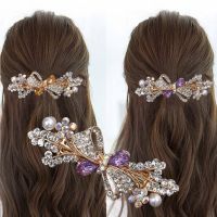 Korean diamond pearl hairpin womens Crystal Bow Hair Ornament exquisite diamond spring clip