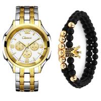 Hot Sale Stainless Steel Men Watches and Bracelets Set Luxury Golden Mens Wristwatch Relogio Masculino Casual Male Clock Saat