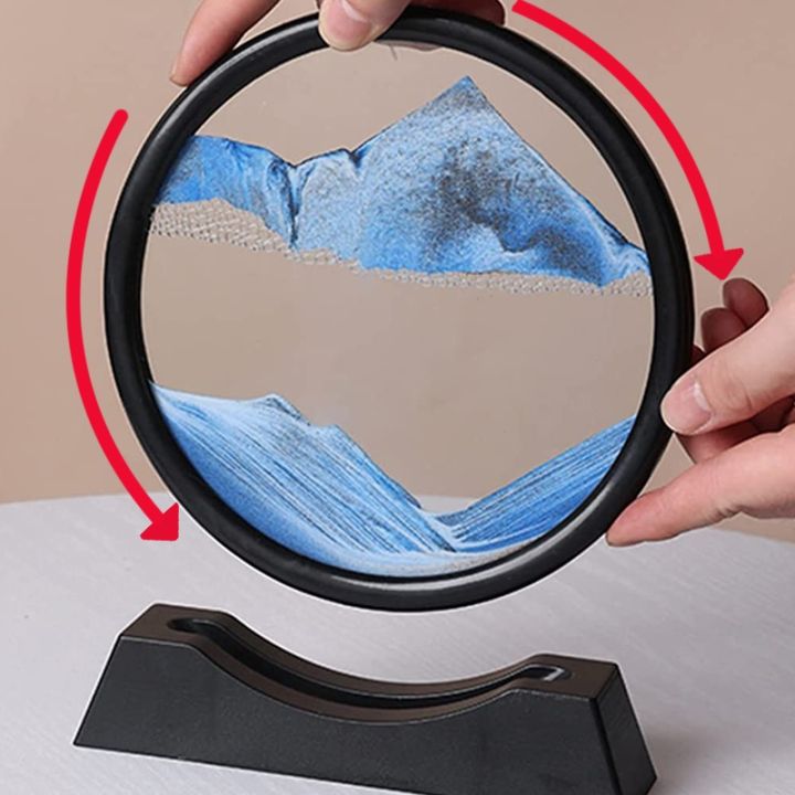 cw-7inch-hourglass-painting-picture-round-glass-sandscape-in-display-flowing-frame