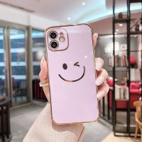 ☁ Ultra-thin Cute Smile Gold Plating Silicone Phone Case For IPhone 13 11 12 Pro XS Max XR 8 7 Plus Luxury Plating Cover Funda