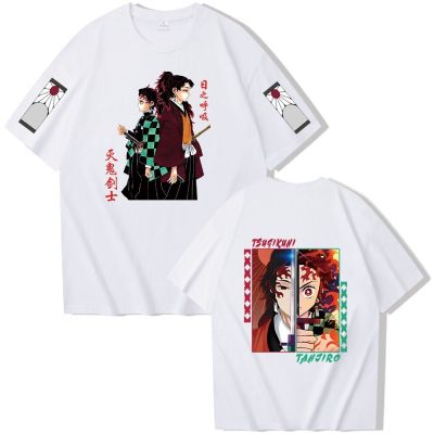 เสื้อผ้าฝ้าย 【Feb】 Japan Anime Demon Slayer Tsugikuni Yoriichi Tanjirou Kamado Men Women T Shirt Manga Harajuku S S-5XLS-5XL