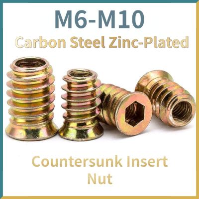 10/ 20pcs Zinc Plated Carbon steel Thread For Wood Insert Nut Flanged Hex Drive Head Furniture Nuts M6 M8 M10 Nails Screws Fasteners