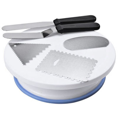 Quality Rotating Cake Turntable with 2 Icing Spatula and 3 Icing Smoother, Revolving Cake Stand White Banking Cake Decorating
