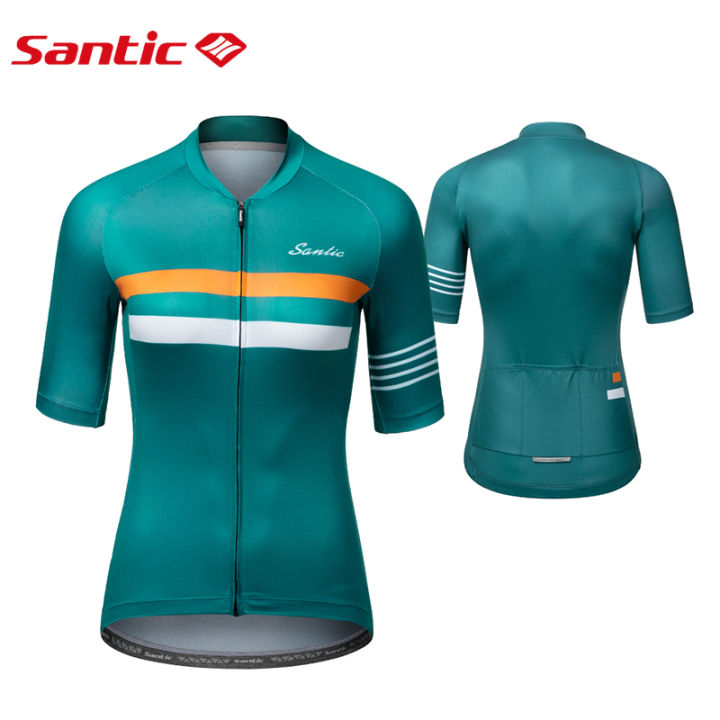 เสื้อขี่จักยาน-santic-สำหรับผู้หญิงเสื้อจักรยานเสือหมอบแขนสั้นมีซิปเสื้อกันลื่นสำหรับจักรยานเสือภูเขาฤดูร้อน