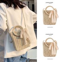 Large-capacity summer straw woven bag female 2023 new trendy casual ins net red portable Messenger bucket bag 【BYUE】