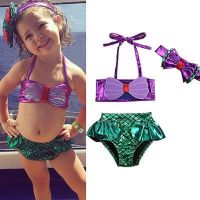 [A-O-K] Summer Mermaid Bow 3pcs Kids Babys Swimwear Girls Fashion Bikini Set Children Bathing Swimsuit Beach Wear