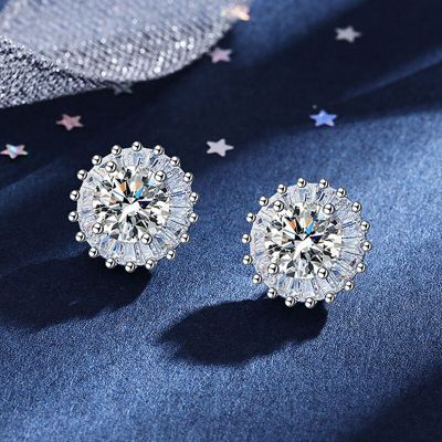 Smyoue 1-2ct Round Moissanite Earrings Stud for Women 100% S925 Silver Female Wedding Earrings Accessories Jewelry